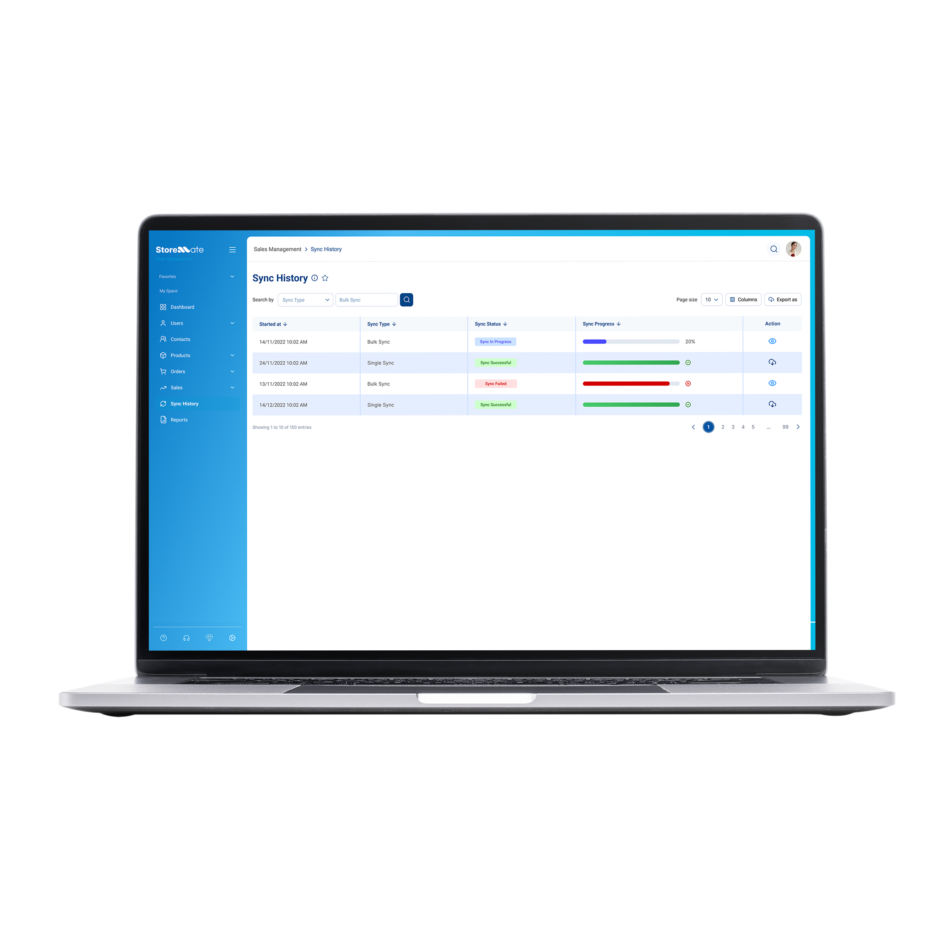 Storemate Sync History, live courier sync dashboard
